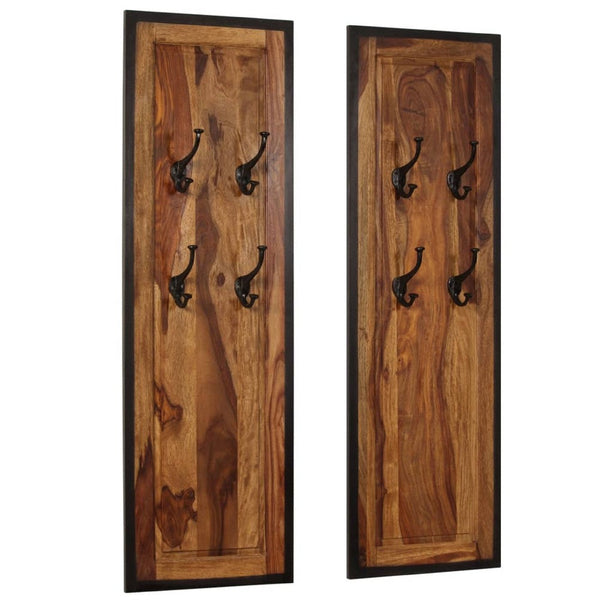 Dough Set of 2 Wall Mounted Coat Racks with 8 Hooks, Brown Sheesham Wood - BM339732