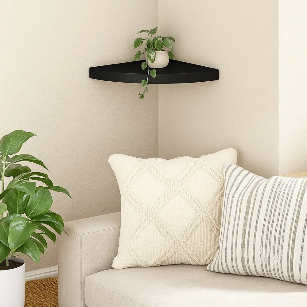 Phoebs Corner Wall- Mounted Shelf, Black Honeycomb, Metal Accents, 14 Inch - BM339736