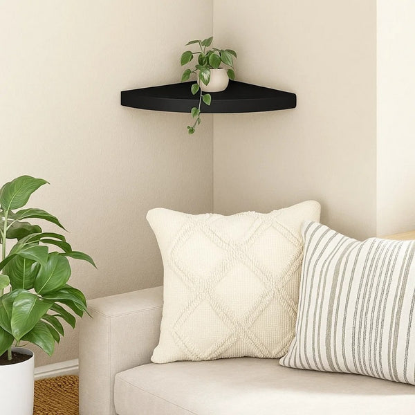 Phoebs Corner Wall- Mounted Shelf, Black Honeycomb, Metal Accents, 14 Inch - BM339736