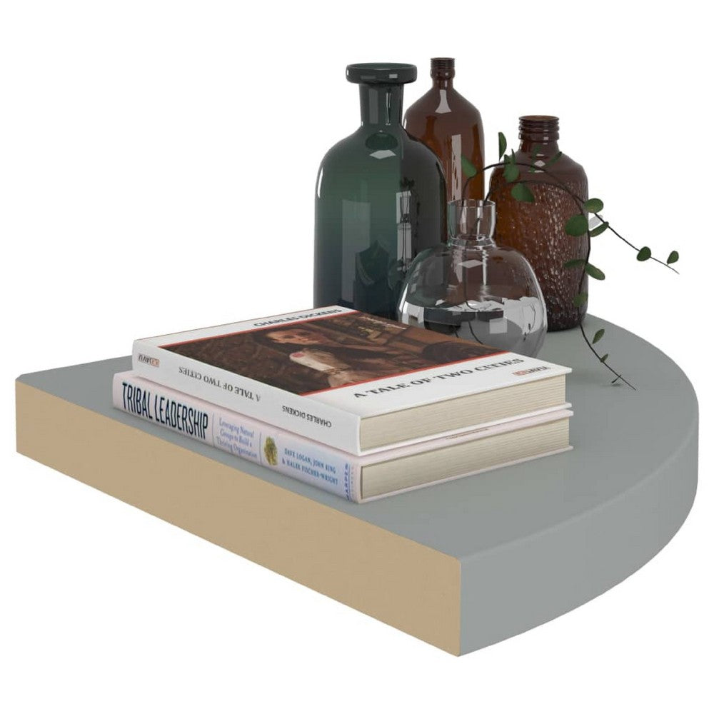 Phoebs Triangular Wall Corner Shelf, Gray Honeycomb, Metal Accents, 14 Inch - BM339738