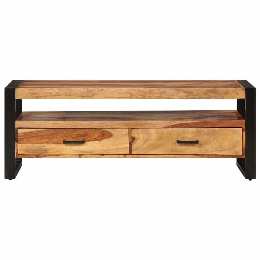 Adrin TV Stand Media Cabinet, Steel, 42 Inch Black Brown Solid Wood - BM339741