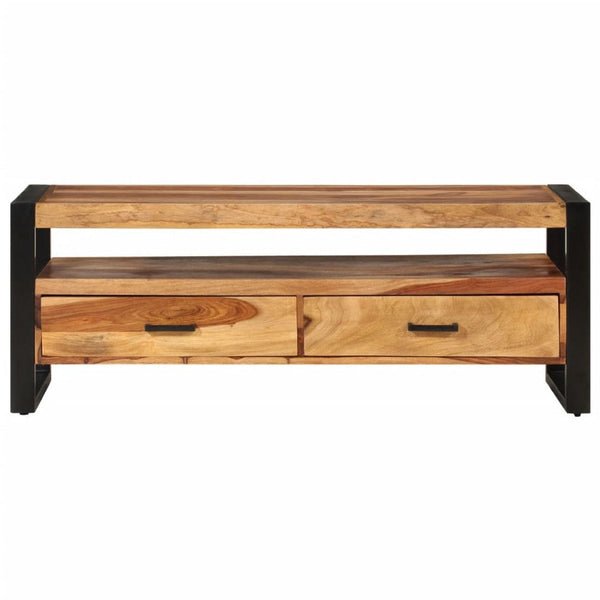 Adrin TV Stand Media Cabinet, Steel, 42 Inch Black Brown Solid Wood - BM339741