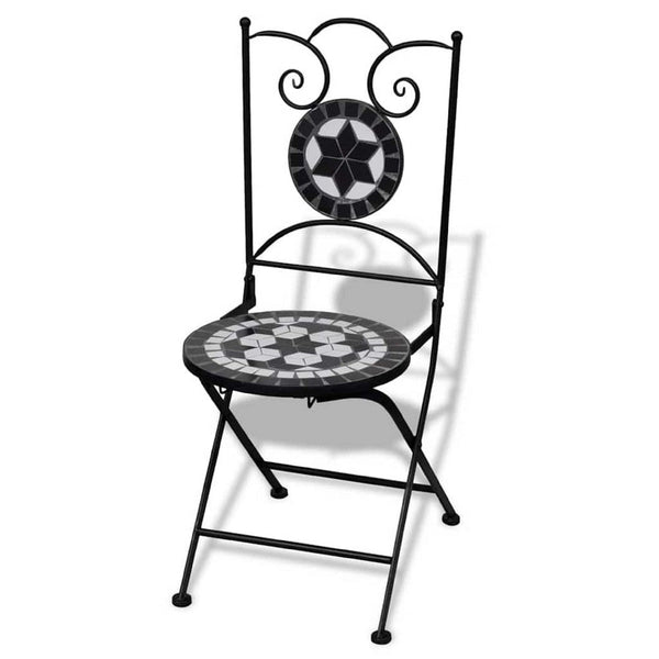 Azzy Outdoor Side Dining Chair Set of 2, Steel Black White Geometric Ceramic - BM339742