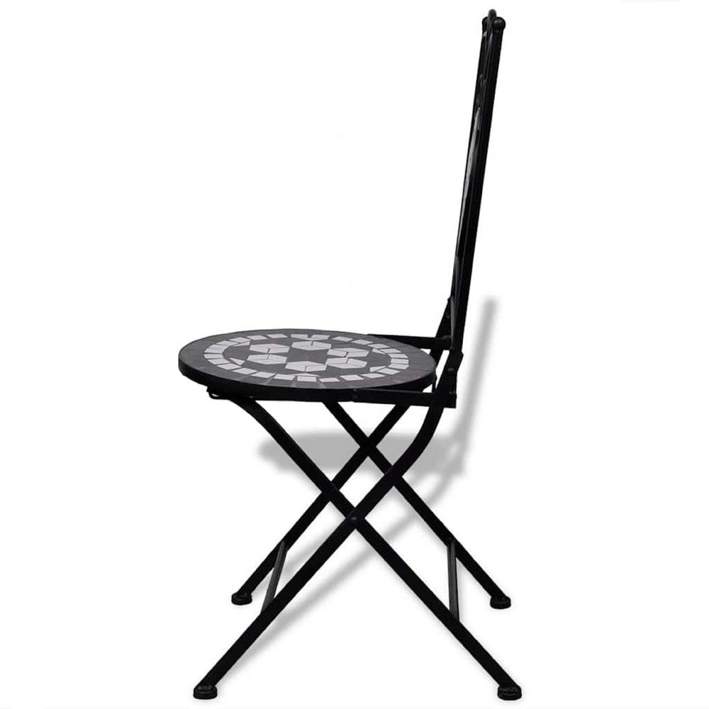Azzy Outdoor Side Dining Chair Set of 2, Steel Black White Geometric Ceramic - BM339742