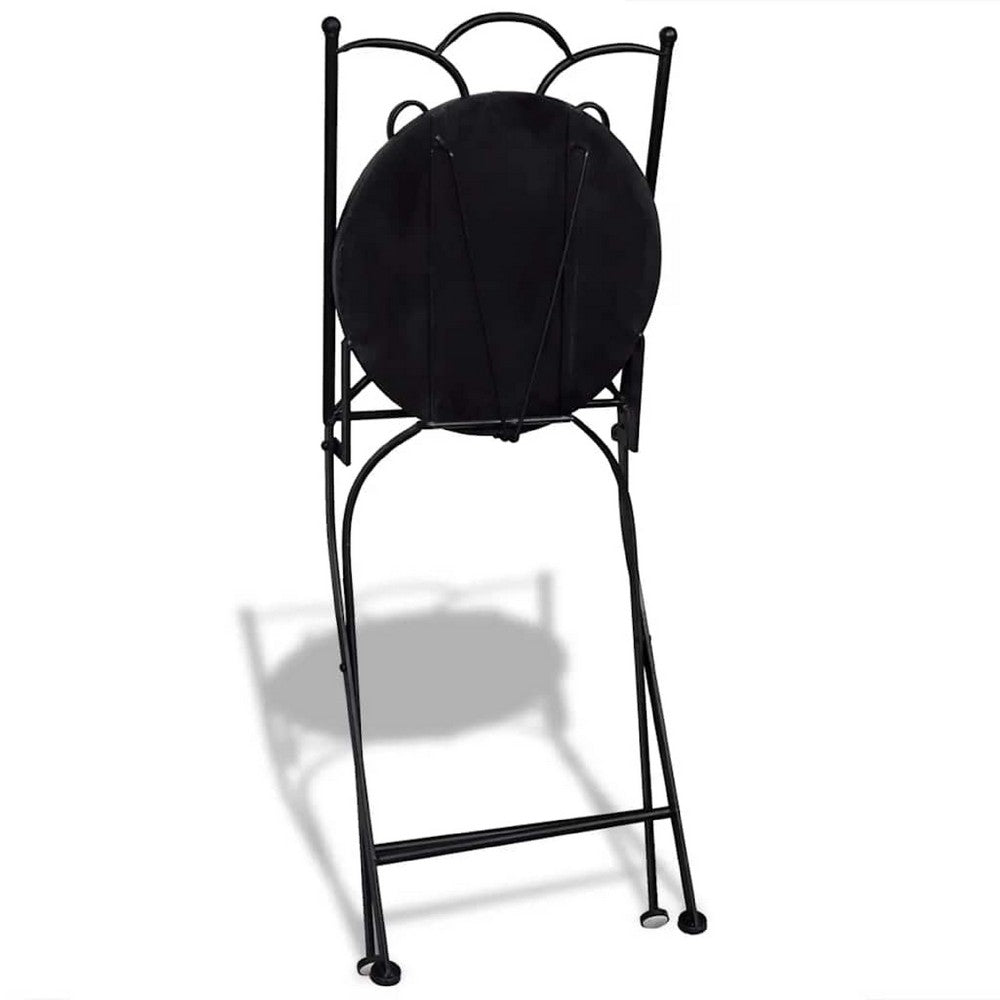 Azzy Outdoor Side Dining Chair Set of 2, Steel Black White Geometric Ceramic - BM339742