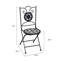 Azzy Outdoor Side Dining Chair Set of 2, Steel Black White Geometric Ceramic - BM339742