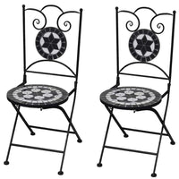 Azzy Outdoor Side Dining Chair Set of 2, Steel Black White Geometric Ceramic - BM339742