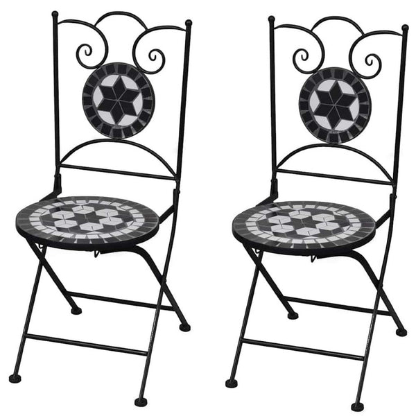 Azzy Outdoor Side Dining Chair Set of 2, Steel Black White Geometric Ceramic - BM339742
