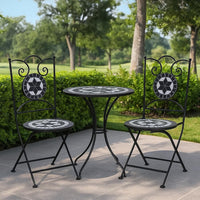 Azzy Outdoor Side Dining Chair Set of 2, Steel Black White Geometric Ceramic - BM339742