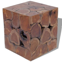 Anuv Square Side Table Stool with Grained Details, Brown Solid Teak Wood - BM339746