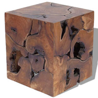 Anuv Square Side Table Stool with Grained Details, Brown Solid Teak Wood - BM339746