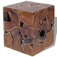 Anuv Square Side Table Stool with Grained Details, Brown Solid Teak Wood - BM339746
