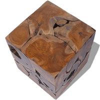 Anuv Square Side Table Stool with Grained Details, Brown Solid Teak Wood - BM339746
