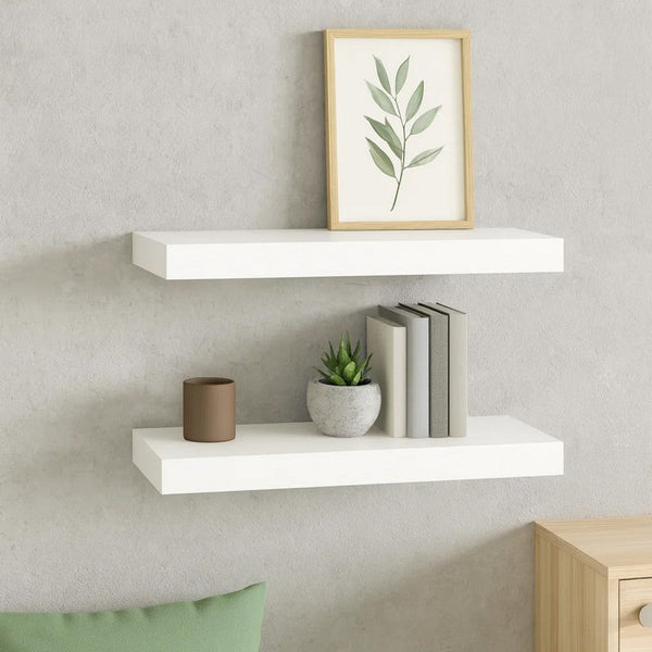 Yuna Floating Wall Shelf Set of 2, White Honeycomb MDF, Metal Accents, 16 Inch - BM339747