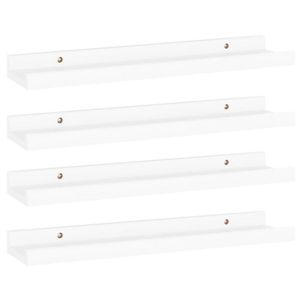 Suzzy Wall Mounting Shelves Set of 4, Floating Design, White Wood, 16 Inch - BM339750