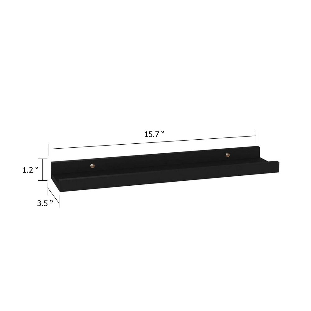 Suzzy Wall Mounting Shelves Set of 4, Floating Design, Black Wood, 16 Inch - BM339751