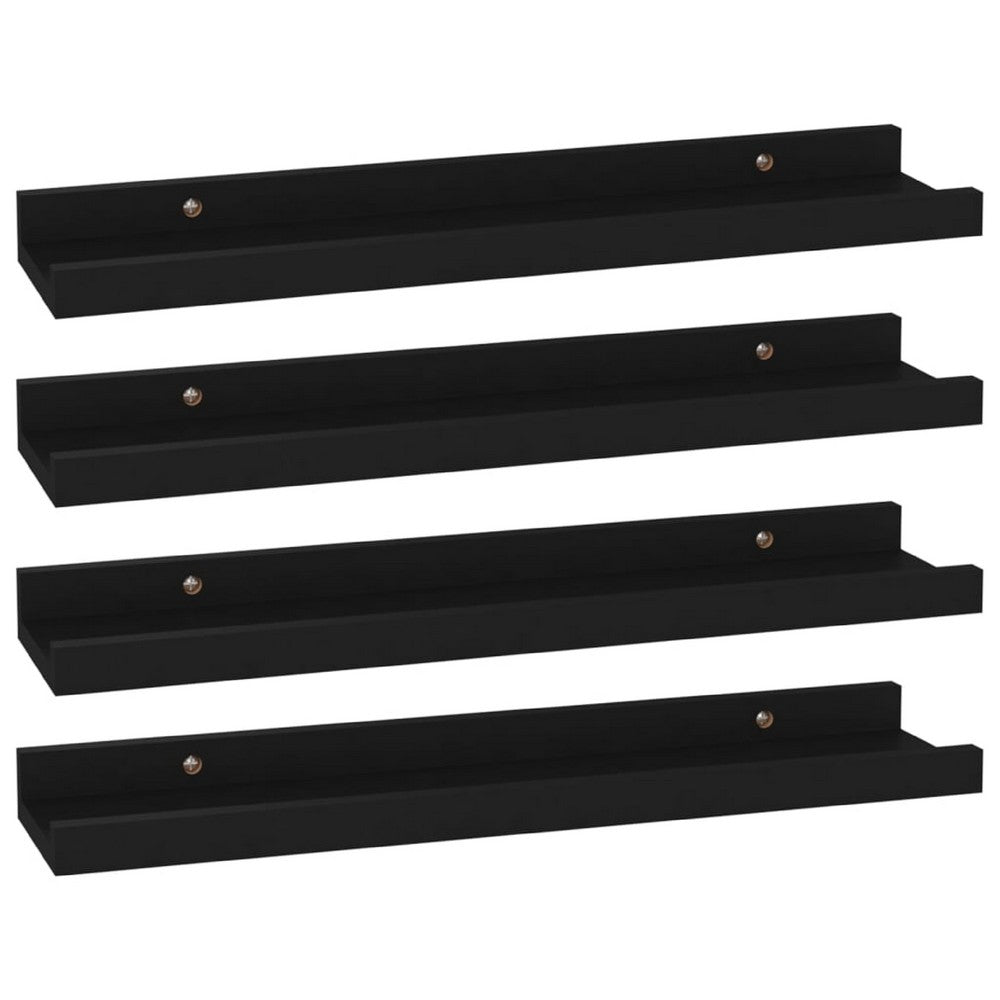 Suzzy Wall Mounting Shelves Set of 4, Floating Design, Black Wood, 16 Inch - BM339751
