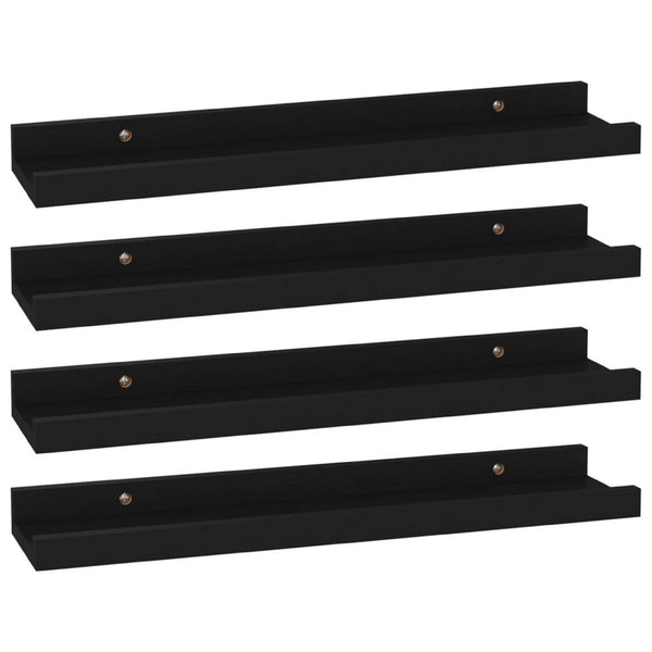 Suzzy Wall Mounting Shelves Set of 4, Floating Design, Black Wood, 16 Inch - BM339751