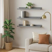 Suzzy Wall Mounting Shelves Set of 4, Floating Design, Gray Wood, 16 Inch - BM339752