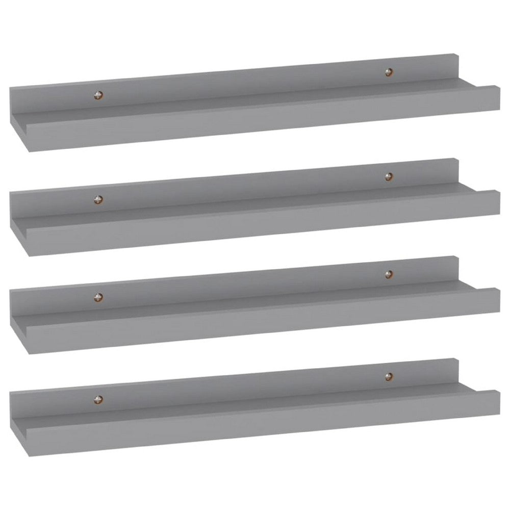 Suzzy Wall Mounting Shelves Set of 4, Floating Design, Gray Wood, 16 Inch - BM339752