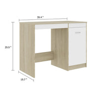 Ami Office Desk with Cabinet, White and Oak Beige Wood, Chrome Handle - BM339753