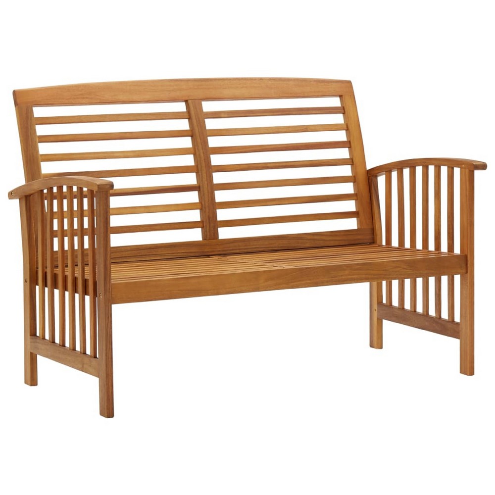 Kim 2pc Garden Lounge Set w Bench and Coffee Table, Slatted Brown Wood - BM339754