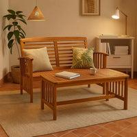 Kim 2pc Garden Lounge Set w Bench and Coffee Table, Slatted Brown Wood - BM339754