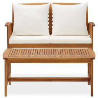 Kim 2pc Garden Lounge Set w Bench and Table, Cream Cushions, Brown Wood - BM339755