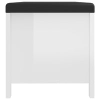 Storage Box Bench w Seat Cushion, White Wood, 41 Inch Black Faux Leather - BM339756