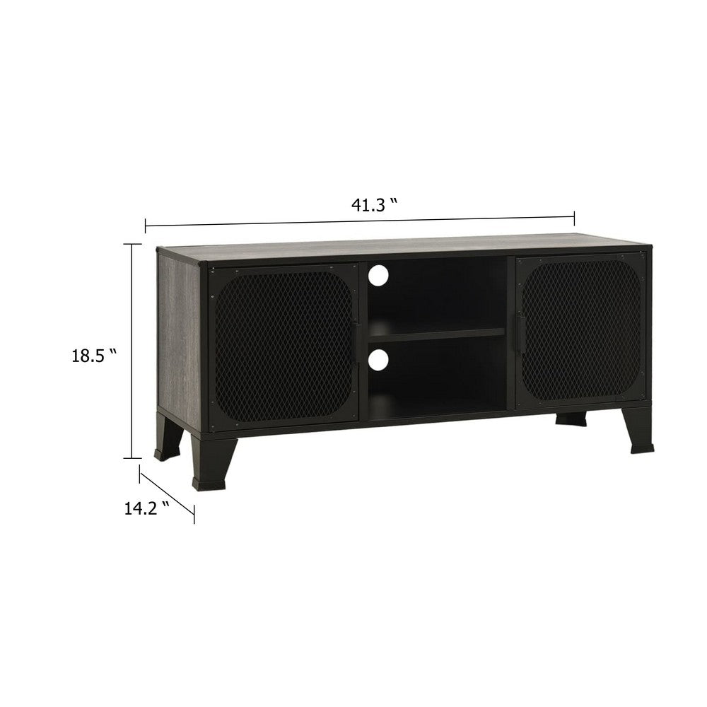 Andy 41 Inch TV Stand Media Cabinet, 2 Doors, 1 Shelf, Gray and Black - BM339758