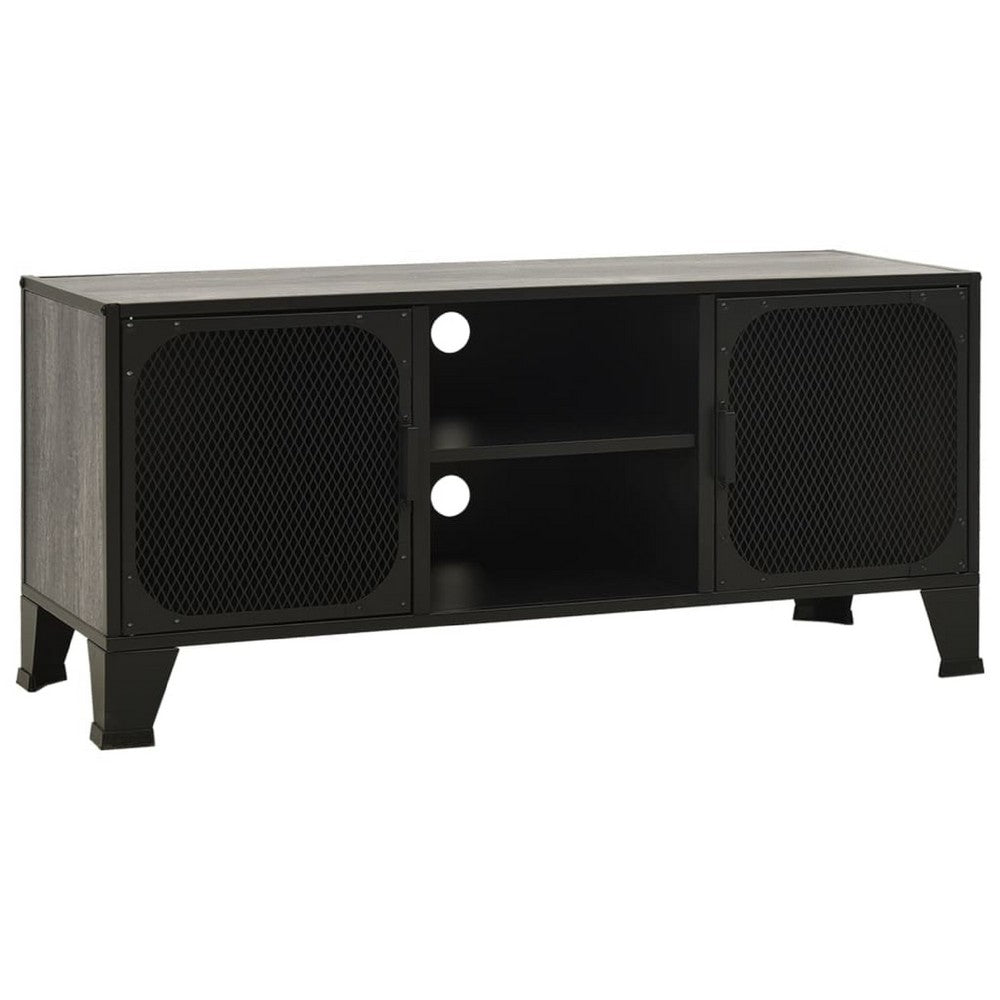 Andy 41 Inch TV Stand Media Cabinet, 2 Doors, 1 Shelf, Gray and Black - BM339758