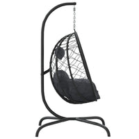 Outdoor Hanging Egg Chair Swing, Gray Cushions, Black Poly Rattan, Steel - BM339759