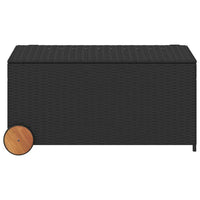 Saki Outdoor Storage Box, Rectangular Black Poly Rattan, Wood Wheels - BM339760