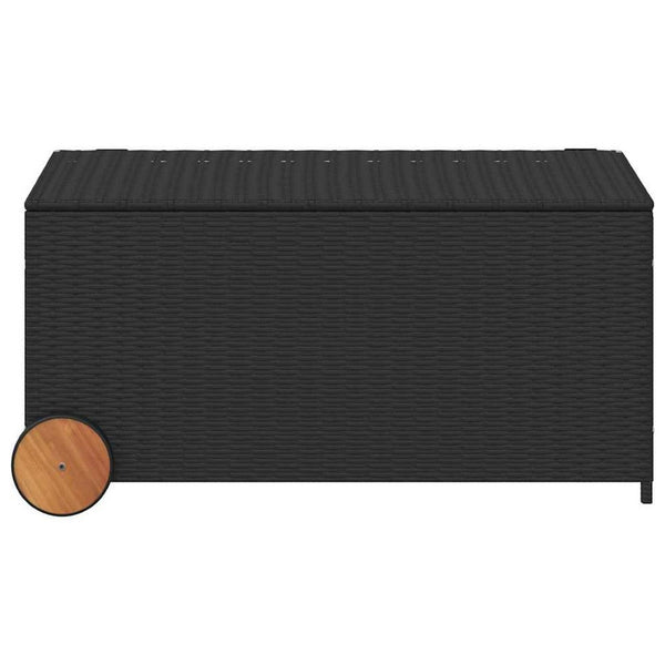 Saki Outdoor Storage Box, Rectangular Black Poly Rattan, Wood Wheels - BM339760