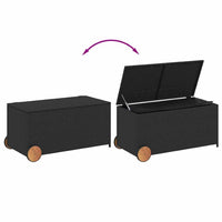 Saki Outdoor Storage Box, Rectangular Black Poly Rattan, Wood Wheels - BM339760