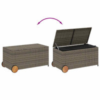 Saki Outdoor Storage Box, Rectangular Gray Poly Rattan, Wood Wheels - BM339761