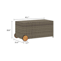 Saki Outdoor Storage Box, Rectangular Gray Poly Rattan, Wood Wheels - BM339761