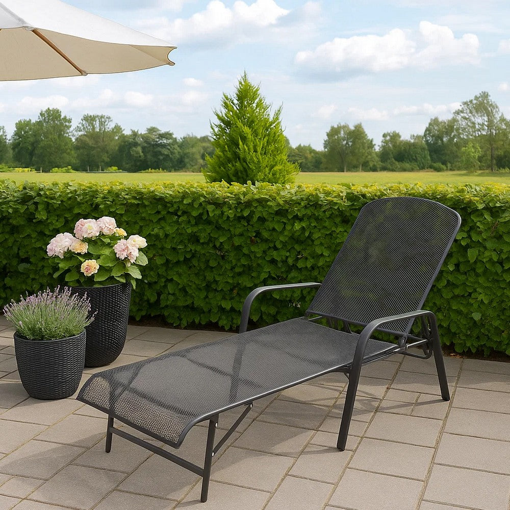 Sun Lounger, Anthracite Gray Steel Frame, Adjustable Backrest, 72 Inch - BM339762