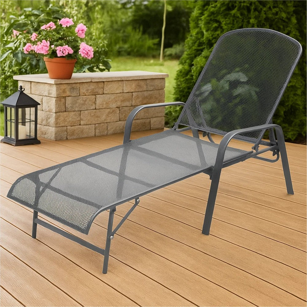 Sun Lounger, Anthracite Gray Steel Frame, Adjustable Backrest, 72 Inch - BM339762