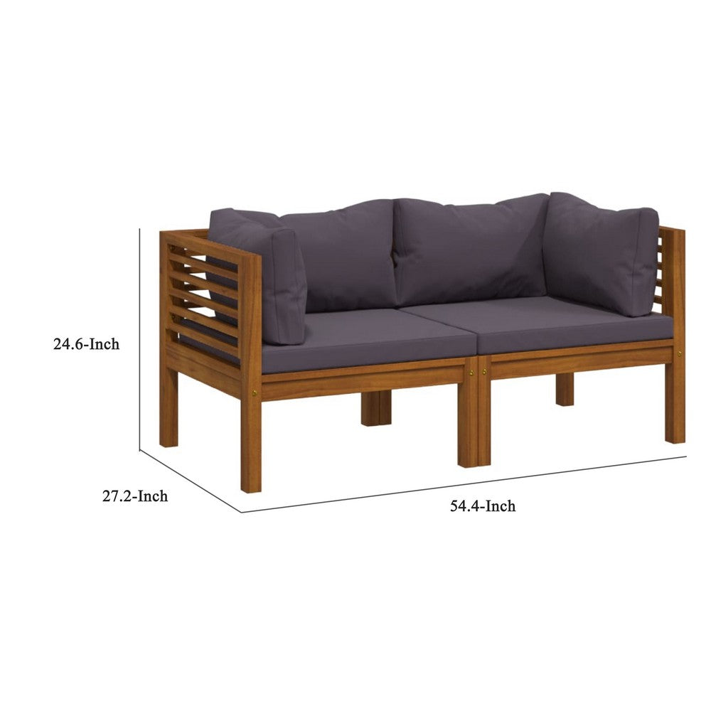 Outdoor Corner Sofa Set of 2, Gray Polyester, Brown Wood, 27 Inch - BM339763