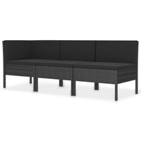 Penny 3pc Outdoor Corner Sofa Set, 2 Middle Seats, Black Faux Rattan - BM339764