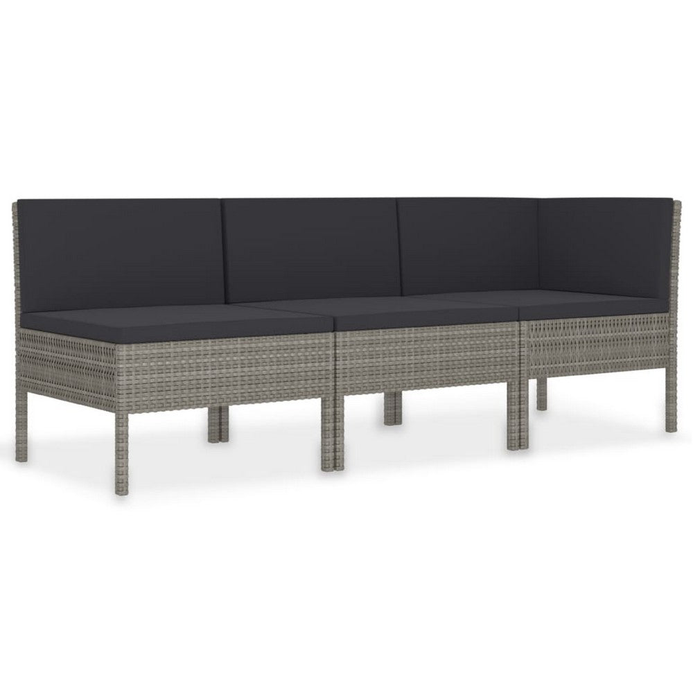 Penny 3pc Outdoor Corner Sofa Set, 2 Middle Seats, Gray Faux Rattan - BM339765