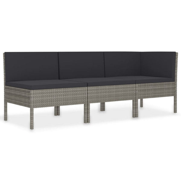 Penny 3pc Outdoor Corner Sofa Set, 2 Middle Seats, Gray Faux Rattan - BM339765
