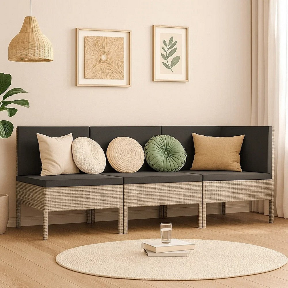 Penny 3pc Outdoor Corner Sofa Set, 2 Middle Seats, Gray Faux Rattan - BM339765