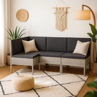 Penny 3pc Outdoor Corner Sofa Set, 2 Middle Seats, Gray Faux Rattan - BM339765