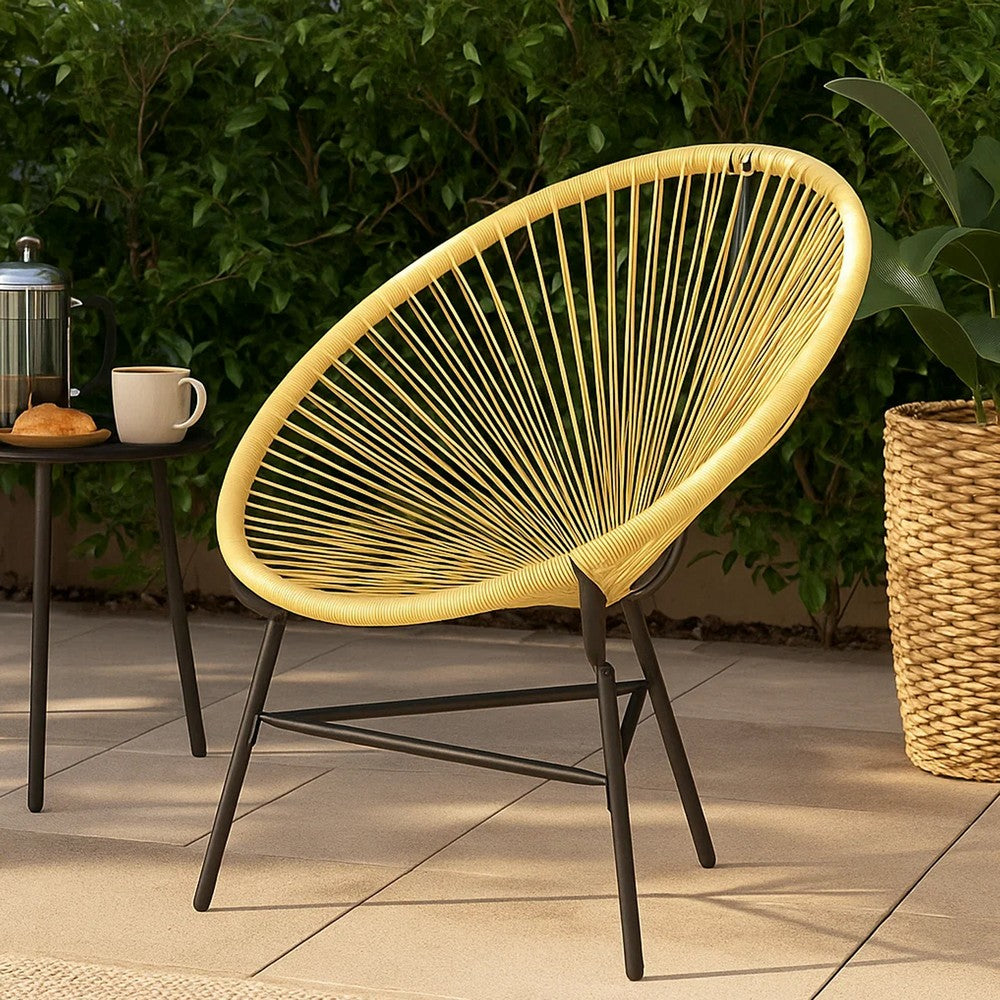 Jackie Outdoor Acapulco Chair, Beige Poly Rattan, Powder Coated Steel - BM339766