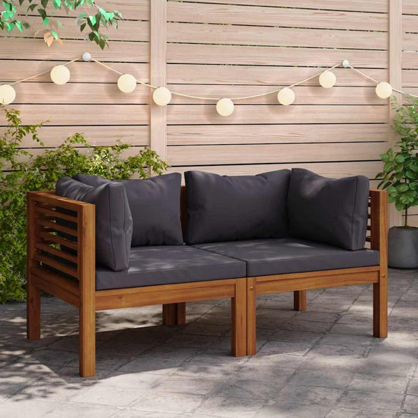 Linzy Outdoor Corner Sofa, Charcoal Gray Polyester, Brown Wood, 27 Inch - BM339768