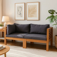 Linzy Outdoor Corner Sofa, Dim Gray Polyester, Brown Wood, 27 Inch - BM339769