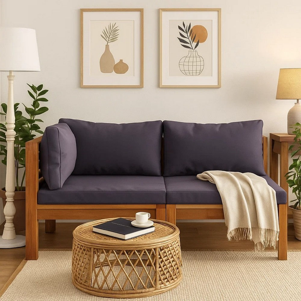 Linzy Outdoor Corner Sofa, Dim Gray Polyester, Brown Wood, 27 Inch - BM339769