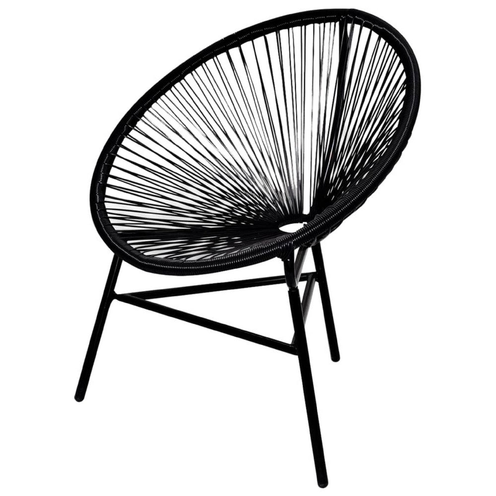 Outdoor Chair, Black Poly Rattan, Powder Coated Steel, Round Shape - BM339771